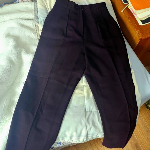 Vintage Liz Claiborne pure wool deep wine purple pleated tailored trousers 10 - Picture 3 of 3